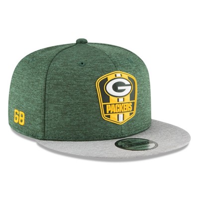 Men's Green Bay Packers New Era Green/Heather Gray 2018 NFL Sideline Road Official 9FIFTY Snapback Adjustable Hat 3058590